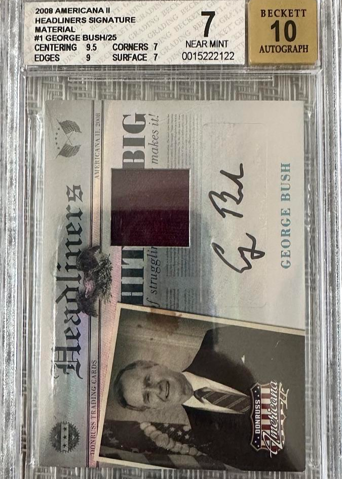 President George Bush Signed Donruss Americana Headliners #13/25 Autograph & Swatch *RARE* - Beckett Auto Grade 10